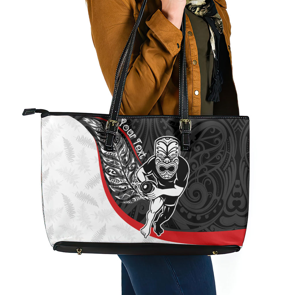 Personalised Aotearoa Lawn Bowls Leather Tote Bag Maori Warrior and Silver Fern Sporty Style