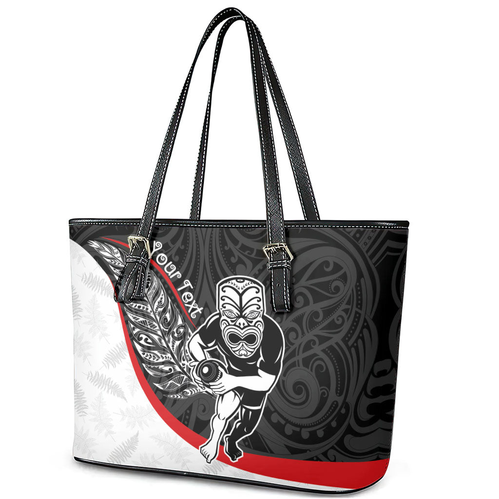 Personalised Aotearoa Lawn Bowls Leather Tote Bag Maori Warrior and Silver Fern Sporty Style