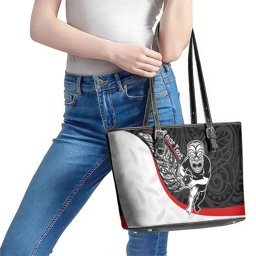 Personalised Aotearoa Lawn Bowls Leather Tote Bag Maori Warrior and Silver Fern Sporty Style