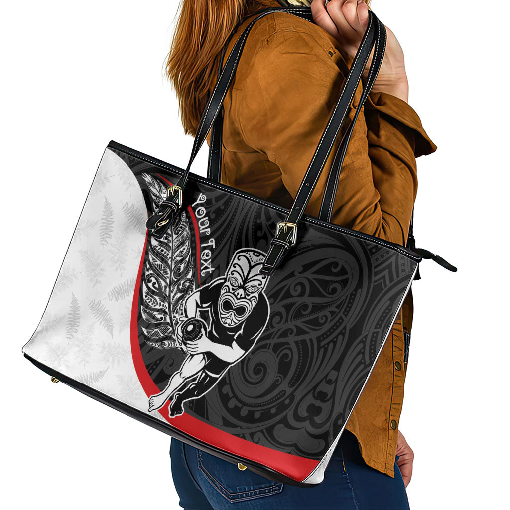 Personalised Aotearoa Lawn Bowls Leather Tote Bag Maori Warrior and Silver Fern Sporty Style