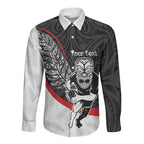 Personalised Aotearoa Lawn Bowls Long Sleeve Button Shirt Maori Warrior and Silver Fern Sporty Style