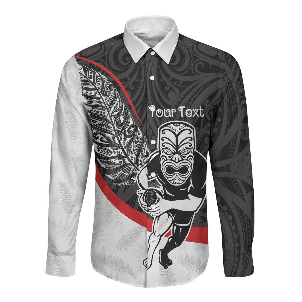 Personalised Aotearoa Lawn Bowls Long Sleeve Button Shirt Maori Warrior and Silver Fern Sporty Style