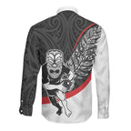 Personalised Aotearoa Lawn Bowls Long Sleeve Button Shirt Maori Warrior and Silver Fern Sporty Style