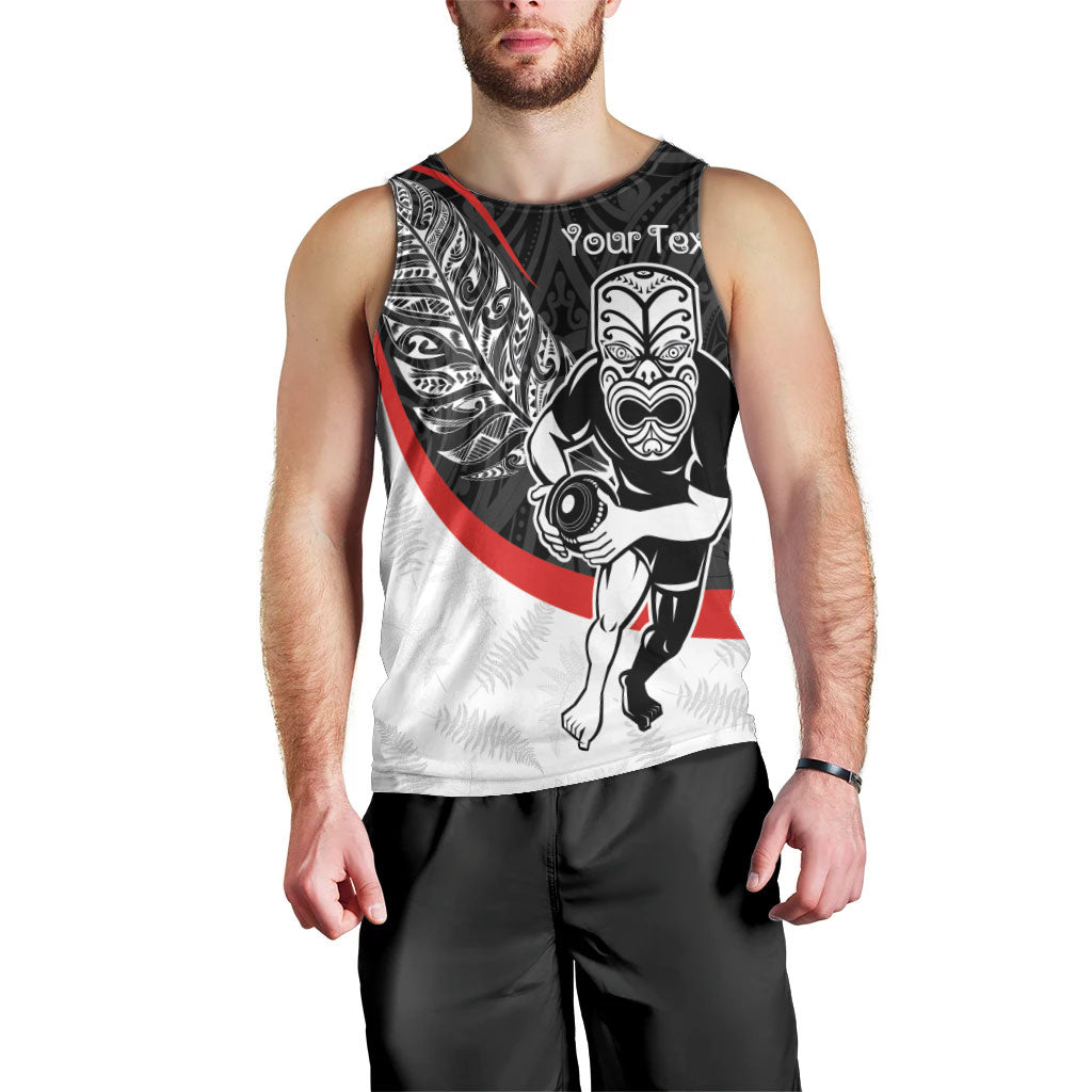 Personalised Aotearoa Lawn Bowls Men Tank Top Maori Warrior and Silver Fern Sporty Style