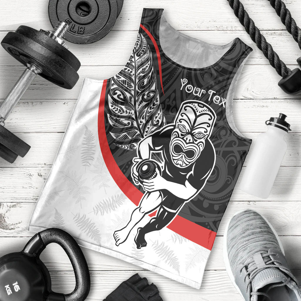 Personalised Aotearoa Lawn Bowls Men Tank Top Maori Warrior and Silver Fern Sporty Style