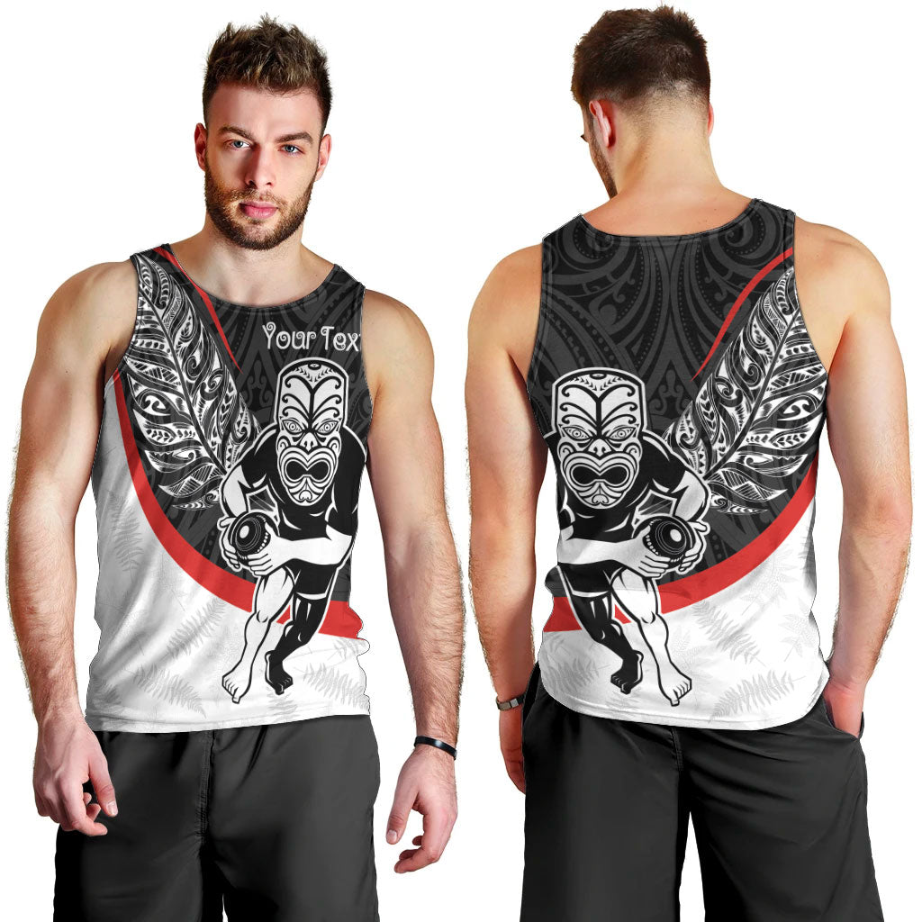 Personalised Aotearoa Lawn Bowls Men Tank Top Maori Warrior and Silver Fern Sporty Style