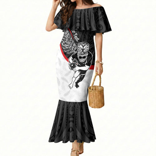 Personalised Aotearoa Lawn Bowls Mermaid Dress Maori Warrior and Silver Fern Sporty Style