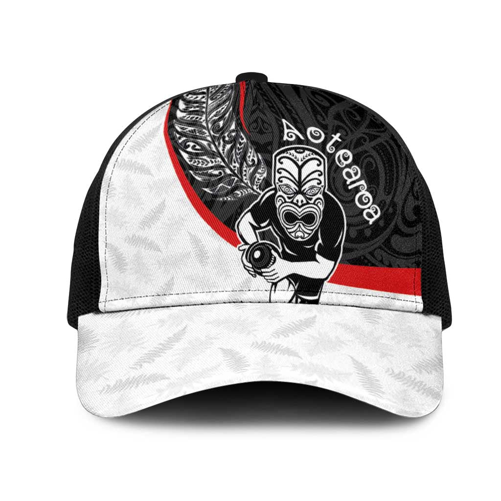 Aotearoa Lawn Bowls Mesh Trucker Cap Maori Warrior and Silver Fern Sporty Style