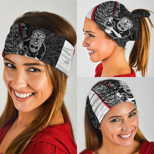 Personalised Aotearoa Lawn Bowls Neck Gaiter Maori Warrior and Silver Fern Sporty Style