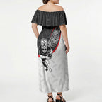 Personalised Aotearoa Lawn Bowls Off Shoulder Maxi Dress Maori Warrior and Silver Fern Sporty Style