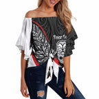 Personalised Aotearoa Lawn Bowls Off Shoulder Wrap Waist Top Maori Warrior and Silver Fern Sporty Style