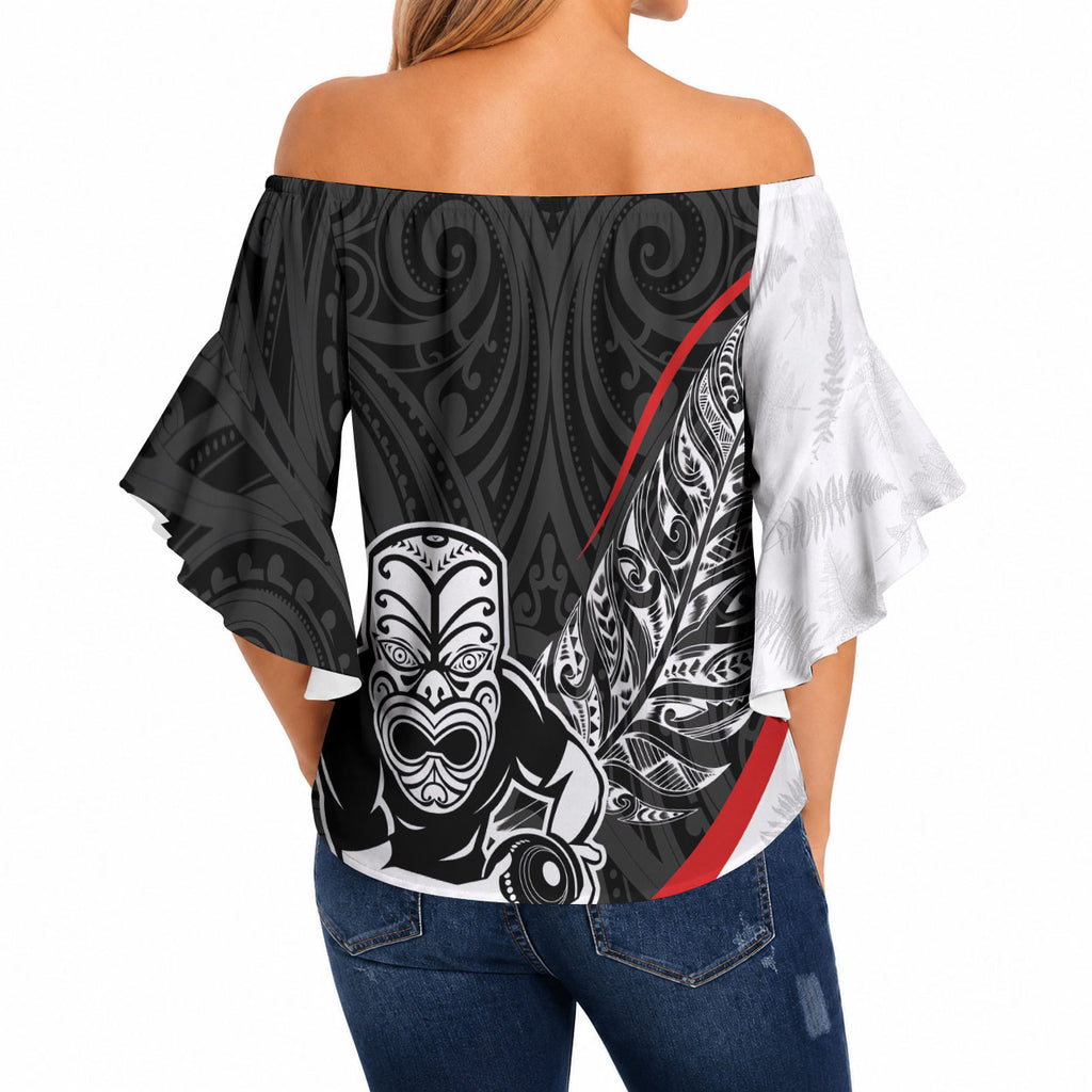 Personalised Aotearoa Lawn Bowls Off Shoulder Wrap Waist Top Maori Warrior and Silver Fern Sporty Style