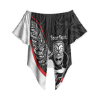Personalised Aotearoa Lawn Bowls Off Shoulder Wrap Waist Top Maori Warrior and Silver Fern Sporty Style