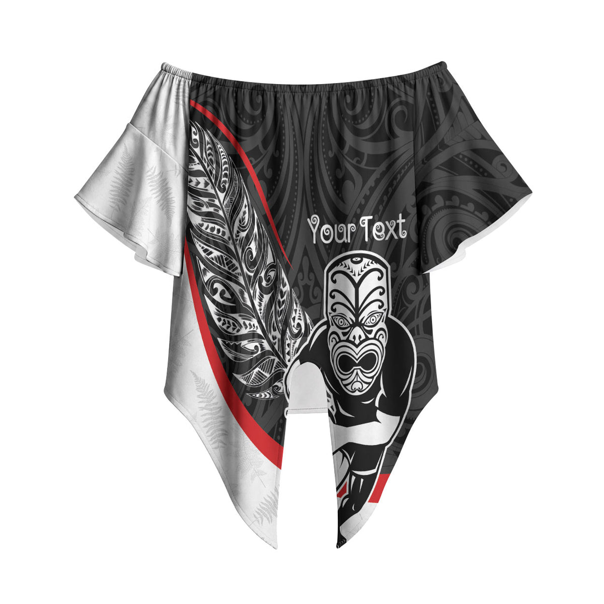 Personalised Aotearoa Lawn Bowls Off Shoulder Wrap Waist Top Maori Warrior and Silver Fern Sporty Style