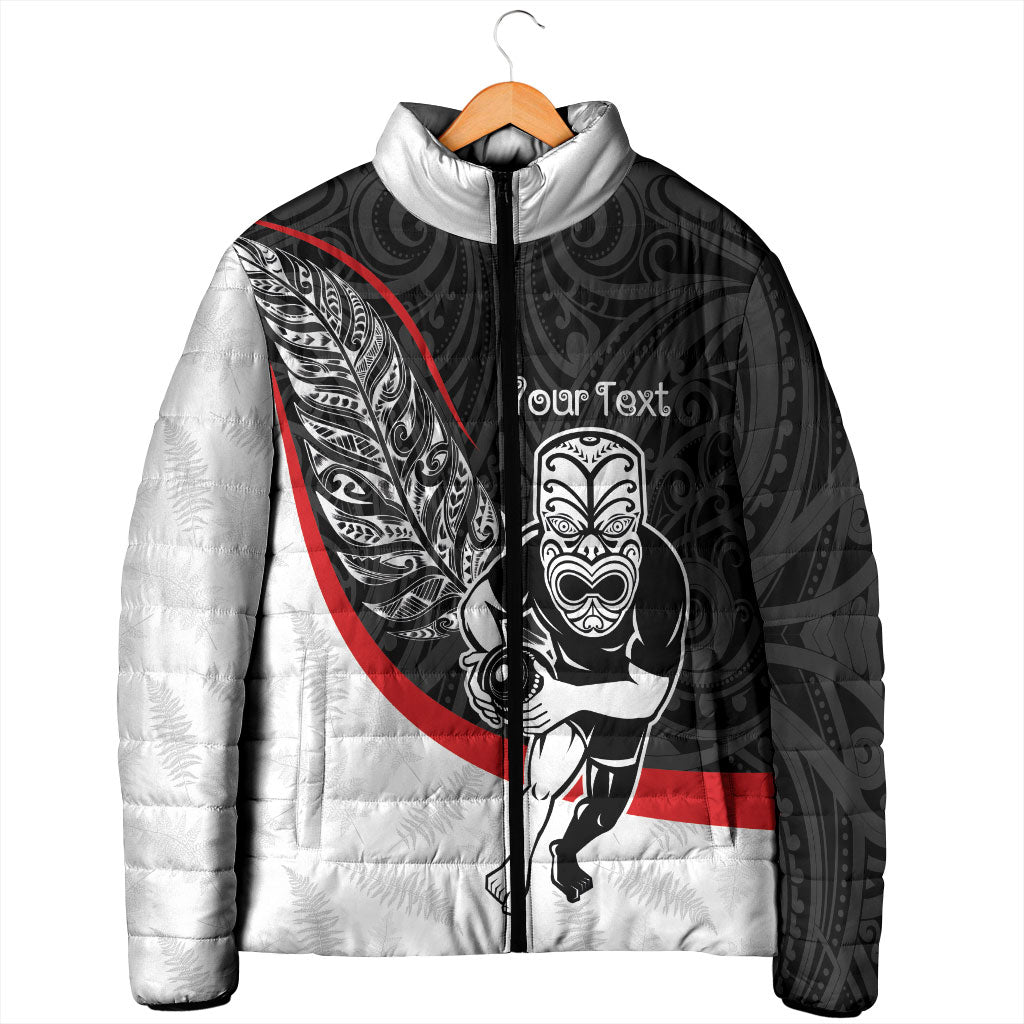 Personalised Aotearoa Lawn Bowls Padded Jacket Maori Warrior and Silver Fern Sporty Style