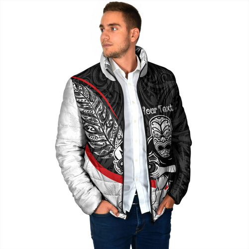 Personalised Aotearoa Lawn Bowls Padded Jacket Maori Warrior and Silver Fern Sporty Style