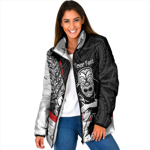 Personalised Aotearoa Lawn Bowls Padded Jacket Maori Warrior and Silver Fern Sporty Style
