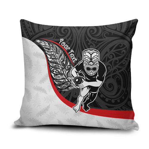 Personalised Aotearoa Lawn Bowls Pillow Cover Maori Warrior and Silver Fern Sporty Style