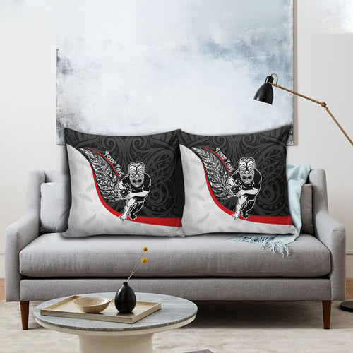 Personalised Aotearoa Lawn Bowls Pillow Cover Maori Warrior and Silver Fern Sporty Style