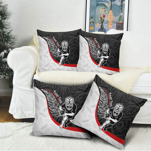 Personalised Aotearoa Lawn Bowls Pillow Cover Maori Warrior and Silver Fern Sporty Style