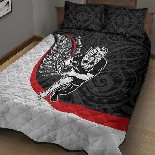 Personalised Aotearoa Lawn Bowls Quilt Bed Set Maori Warrior and Silver Fern Sporty Style