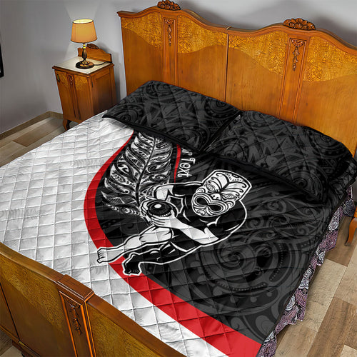 Personalised Aotearoa Lawn Bowls Quilt Bed Set Maori Warrior and Silver Fern Sporty Style
