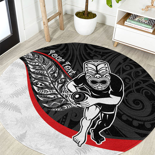 Personalised Aotearoa Lawn Bowls Round Carpet Maori Warrior and Silver Fern Sporty Style