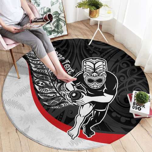 Personalised Aotearoa Lawn Bowls Round Carpet Maori Warrior and Silver Fern Sporty Style