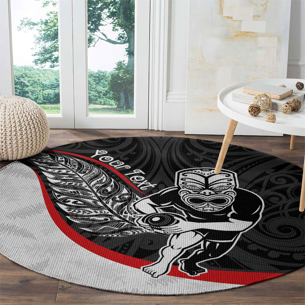 Personalised Aotearoa Lawn Bowls Round Carpet Maori Warrior and Silver Fern Sporty Style