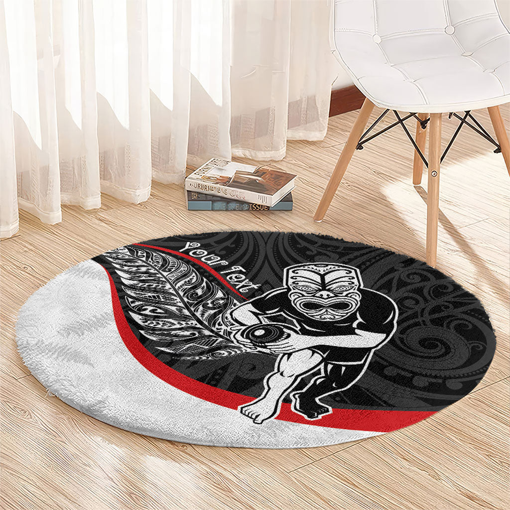 Personalised Aotearoa Lawn Bowls Round Carpet Maori Warrior and Silver Fern Sporty Style