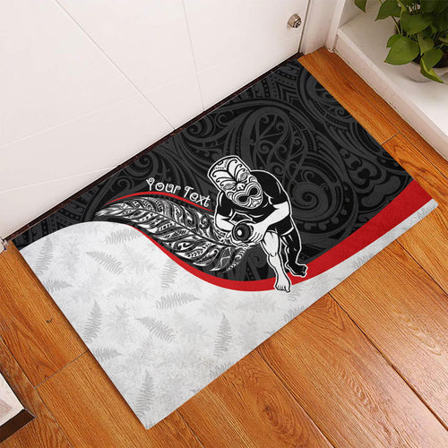 Personalised Aotearoa Lawn Bowls Rubber Doormat Maori Warrior and Silver Fern Sporty Style