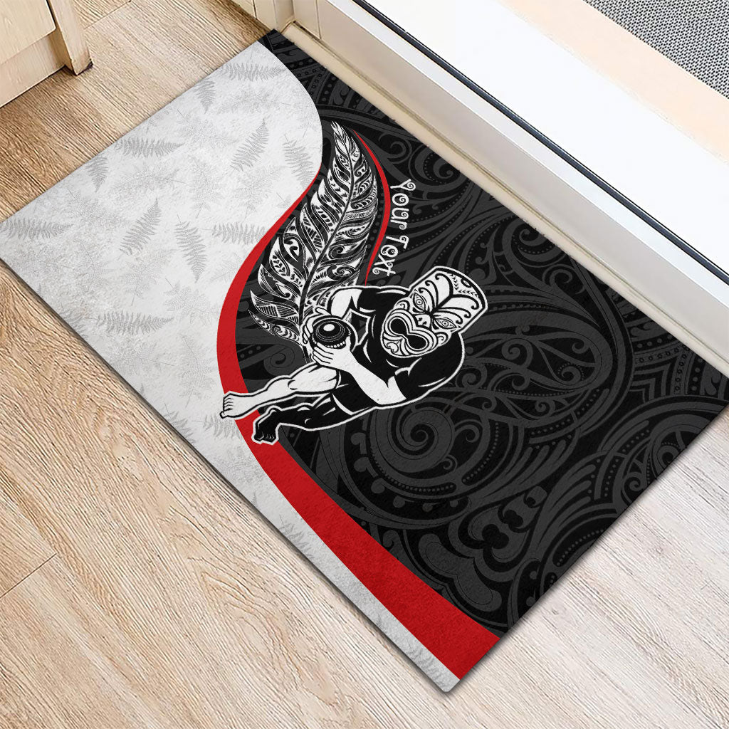 Personalised Aotearoa Lawn Bowls Rubber Doormat Maori Warrior and Silver Fern Sporty Style