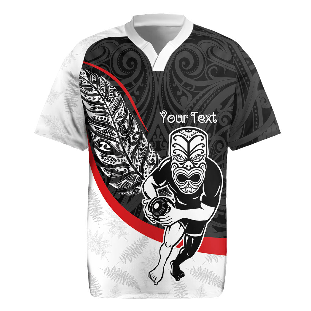 Personalised Aotearoa Lawn Bowls Rugby Jersey Maori Warrior and Silver Fern Sporty Style