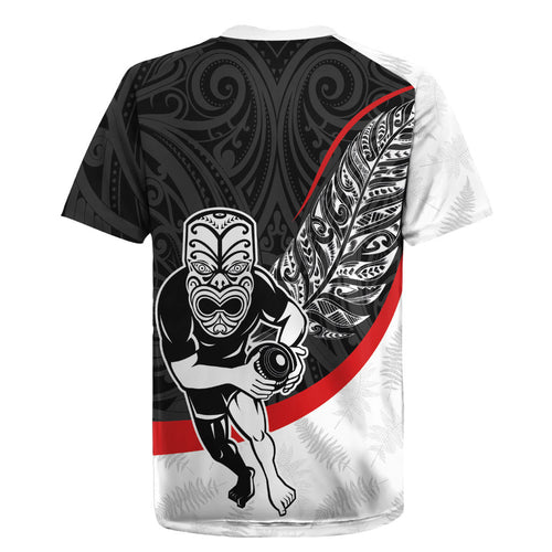 Personalised Aotearoa Lawn Bowls Rugby Jersey Maori Warrior and Silver Fern Sporty Style