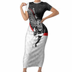 Personalised Aotearoa Lawn Bowls Short Sleeve Bodycon Dress Maori Warrior and Silver Fern Sporty Style