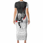 Personalised Aotearoa Lawn Bowls Short Sleeve Bodycon Dress Maori Warrior and Silver Fern Sporty Style