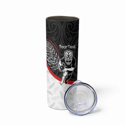 Personalised Aotearoa Lawn Bowls Skinny Tumbler Maori Warrior and Silver Fern Sporty Style