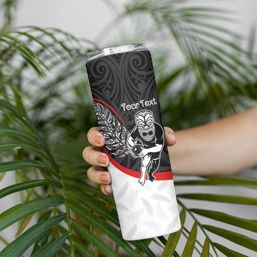Personalised Aotearoa Lawn Bowls Skinny Tumbler Maori Warrior and Silver Fern Sporty Style