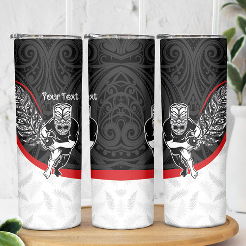 Personalised Aotearoa Lawn Bowls Skinny Tumbler Maori Warrior and Silver Fern Sporty Style