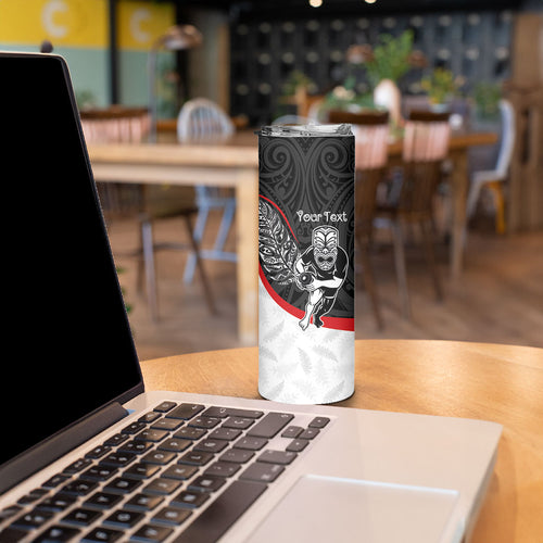 Personalised Aotearoa Lawn Bowls Skinny Tumbler Maori Warrior and Silver Fern Sporty Style