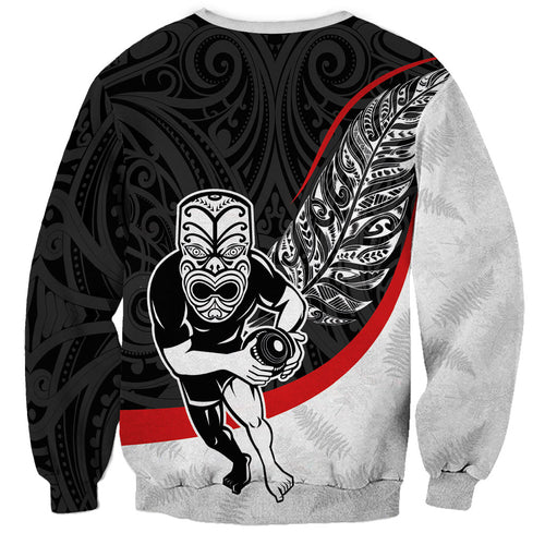 Personalised Aotearoa Lawn Bowls Sweatshirt Maori Warrior and Silver Fern Sporty Style