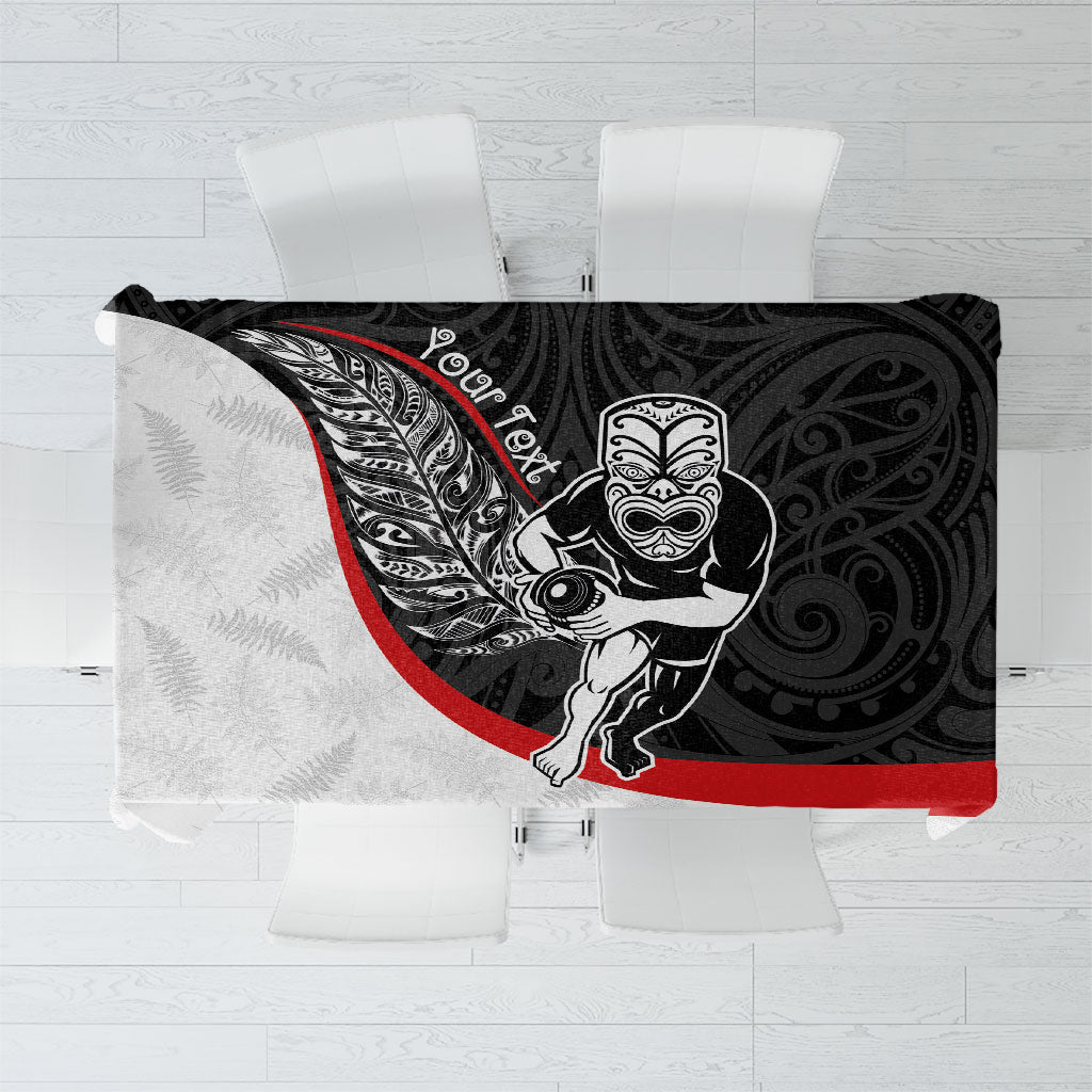 Personalised Aotearoa Lawn Bowls Tablecloth Maori Warrior and Silver Fern Sporty Style