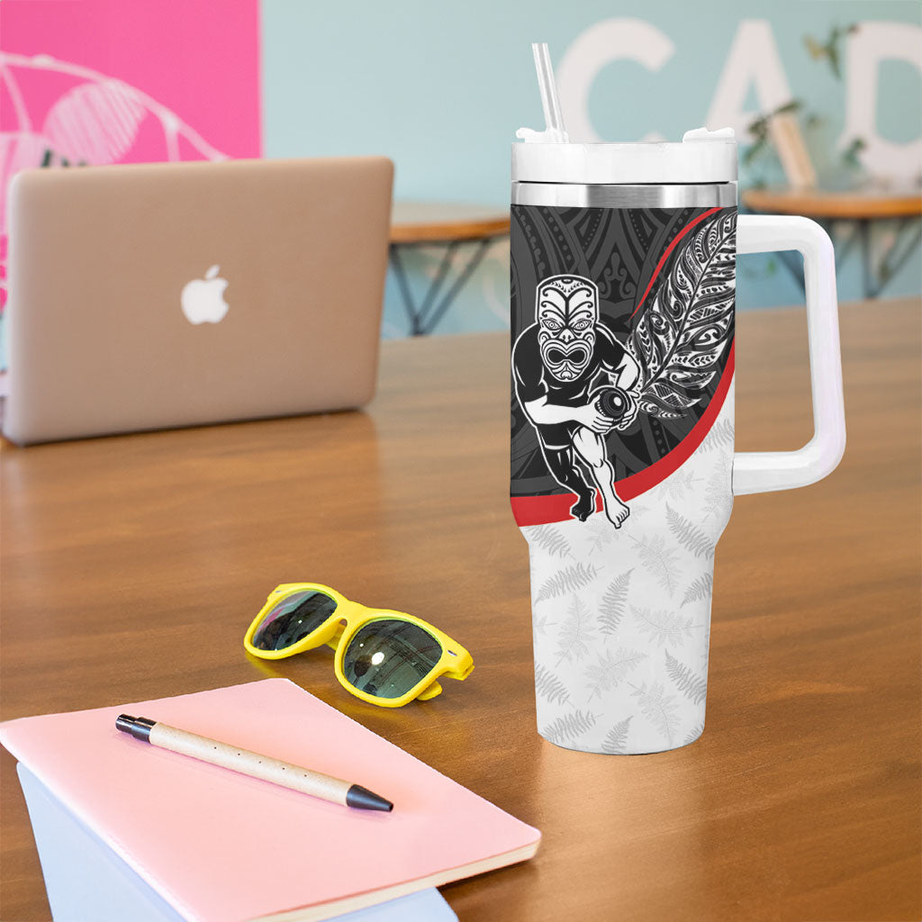 Personalised Aotearoa Lawn Bowls Tumbler With Handle Maori Warrior and Silver Fern Sporty Style
