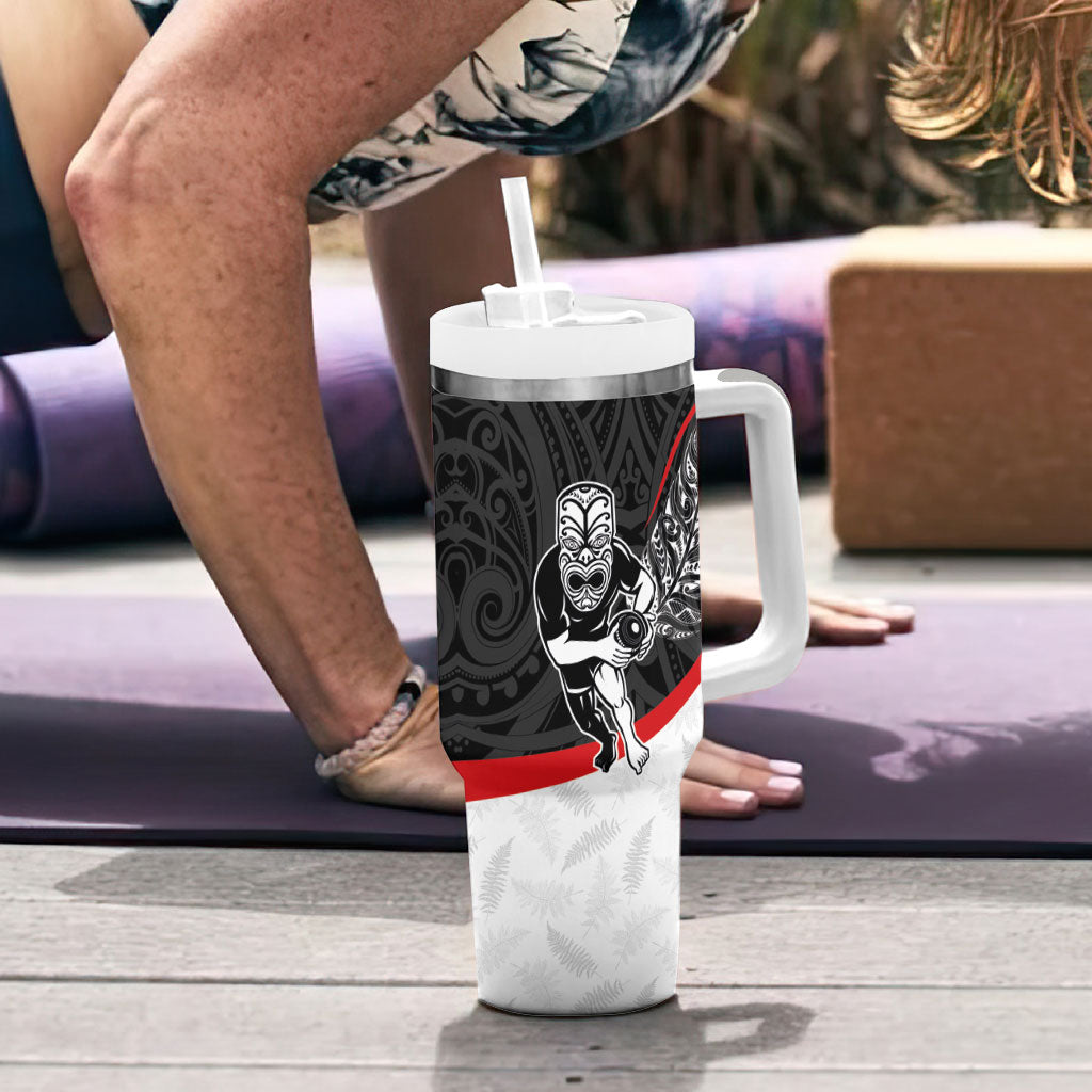 Personalised Aotearoa Lawn Bowls Tumbler With Handle Maori Warrior and Silver Fern Sporty Style