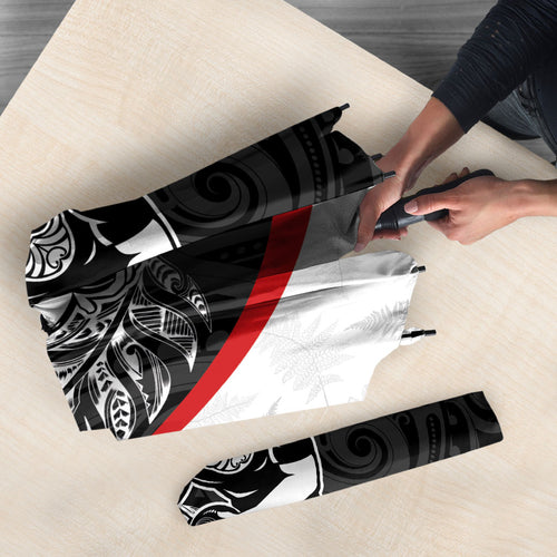 Personalised Aotearoa Lawn Bowls Umbrella Maori Warrior and Silver Fern Sporty Style