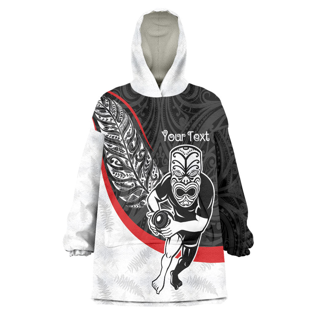 Personalised Aotearoa Lawn Bowls Wearable Blanket Hoodie Maori Warrior and Silver Fern Sporty Style