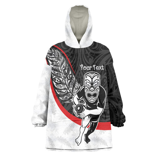 Personalised Aotearoa Lawn Bowls Wearable Blanket Hoodie Maori Warrior and Silver Fern Sporty Style