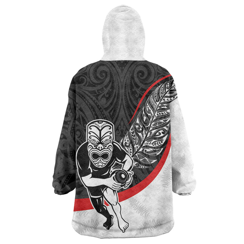 Personalised Aotearoa Lawn Bowls Wearable Blanket Hoodie Maori Warrior and Silver Fern Sporty Style