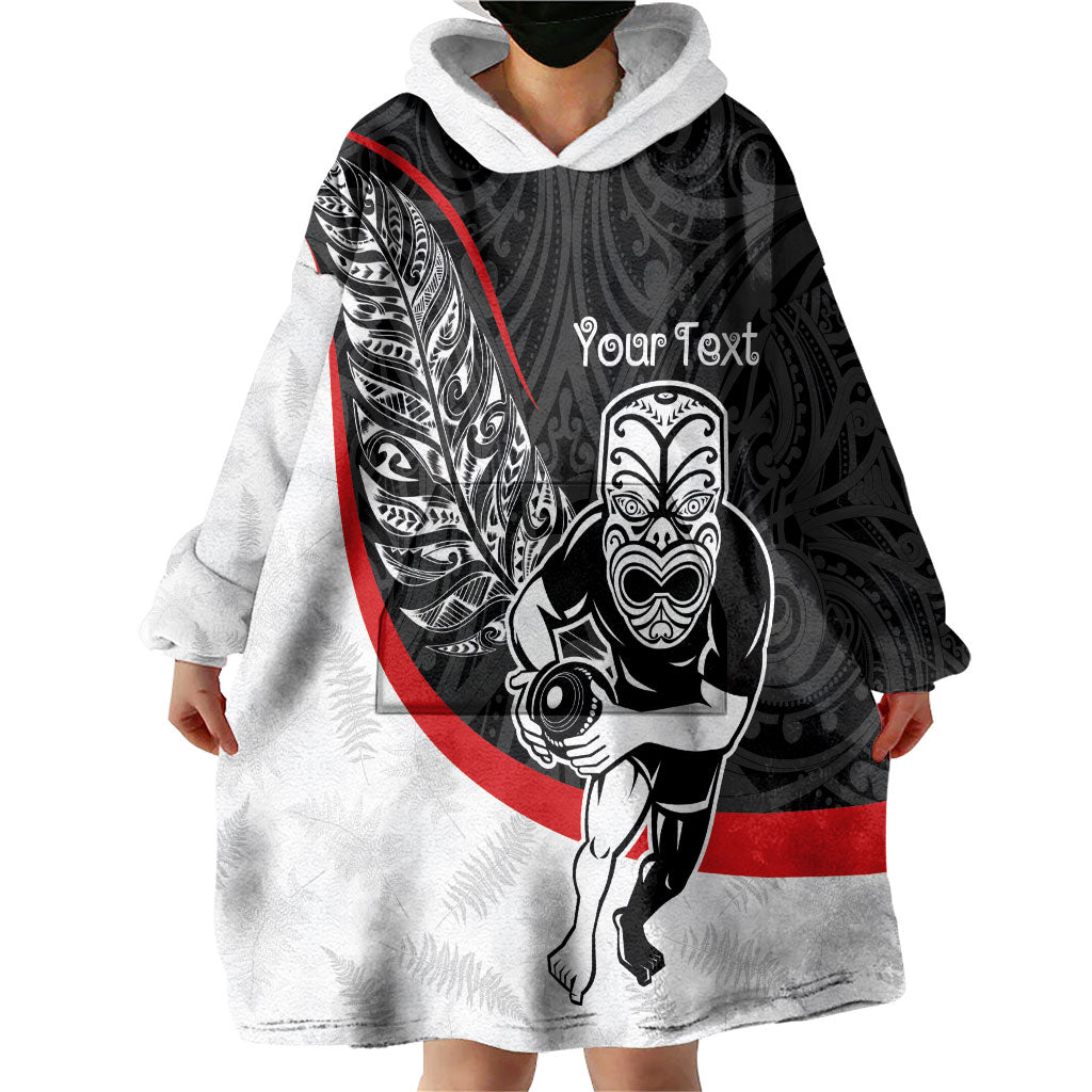 Personalised Aotearoa Lawn Bowls Wearable Blanket Hoodie Maori Warrior and Silver Fern Sporty Style