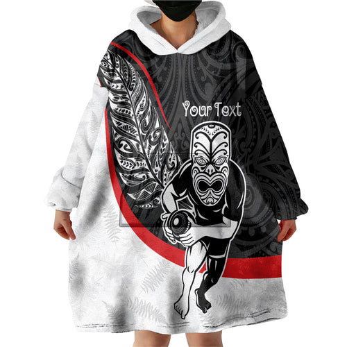 Personalised Aotearoa Lawn Bowls Wearable Blanket Hoodie Maori Warrior and Silver Fern Sporty Style